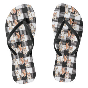 Tongs Aquarelle de Chien de Corgi Plaid Buffalo