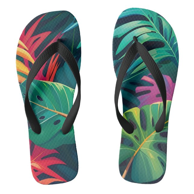 Tongs Aquarelle de feuillage tropical Paradis (Semelle)