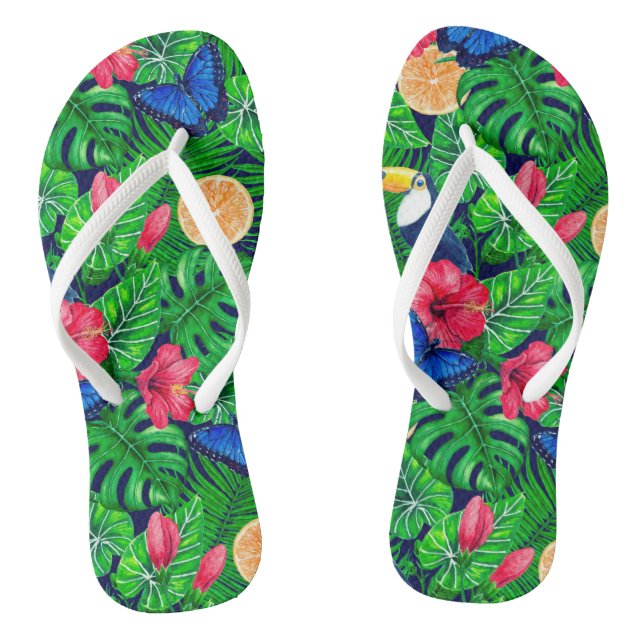 Tongs Aquarelle de jardin toucan et tropical (Semelle)