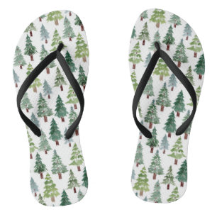 Tongs  Aquarelle Forêt d'hiver de pins rustiques  