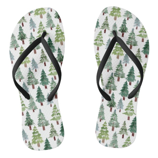 Tongs  Aquarelle Forêt d'hiver de pins rustiques   (Semelle)