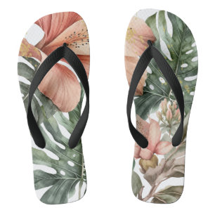 Tongs Aquarelle Jungle Pêche Florale Vert Or Splash
