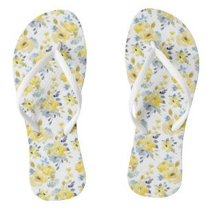 Tongs Aquarelle Motif Floral Jaune