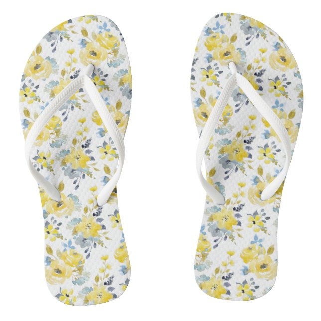 Tongs Aquarelle Motif Floral Jaune (Semelle)