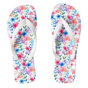 Tongs Aquarelle rose Bleu Orange Vert Fleurs Florales