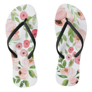 Tongs Aquarelle rose florale mariage élégant