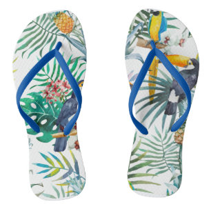 Tongs Aquarelle tropicale estivale de Perroquet d'ananas