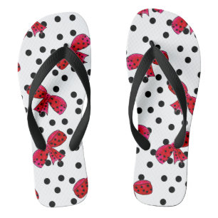 Tongs Arbalète dessinée à la main pois blanc rouge noir 