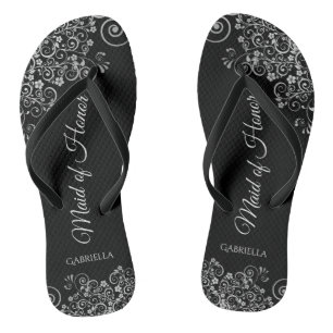 Tongs Argent et noir Elegant Maid of Honor Mariage