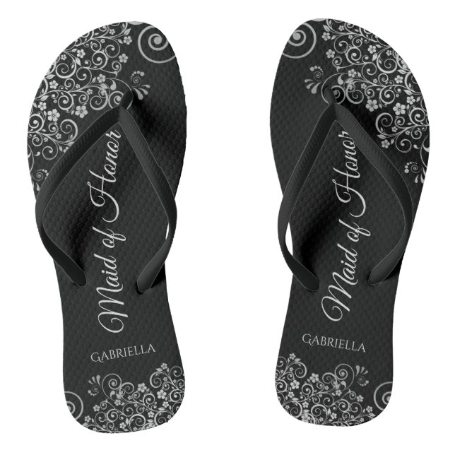 Tongs Argent et noir Elegant Maid of Honor Mariage (Semelle)