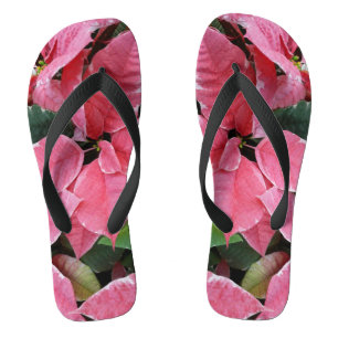 Tongs Argent Star Marbre Poinsettias Pink Holiday Floral