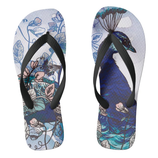 Tongs Arrière - plan floral avec des paons (Semelle)
