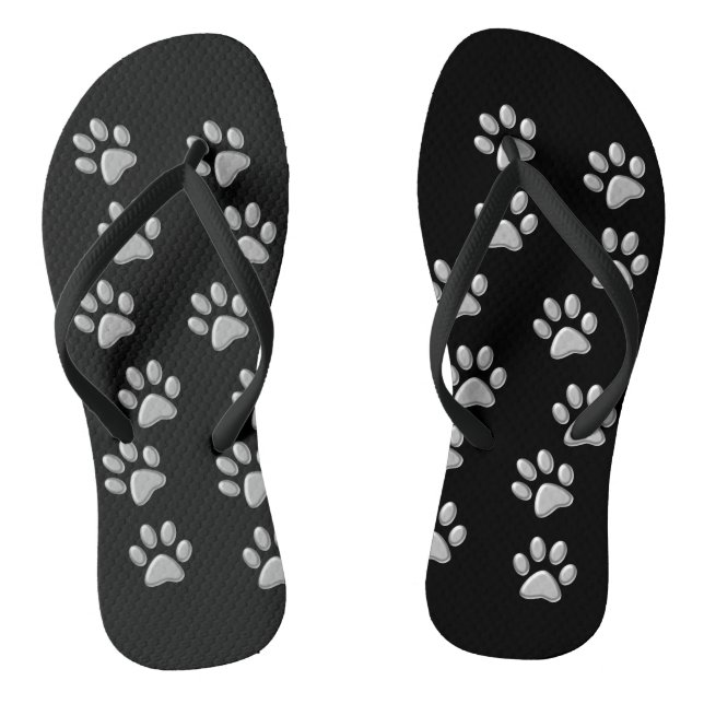 Tongs Arrière - plan noir Silver Dog Paws Motif d'impres (Semelle)