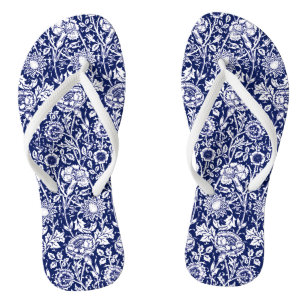 Tongs Art Nouveau Carnation Damas, bleu marine et blanc