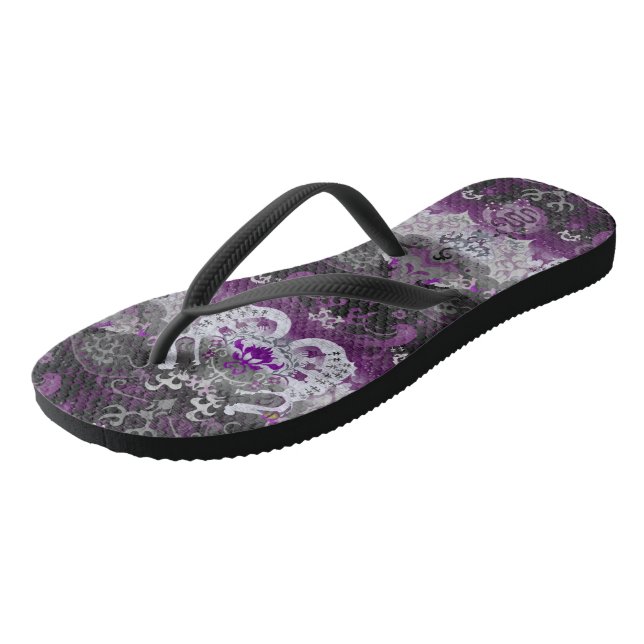 Tongs Asexuel Dragon Damask - Ace Pride couleurs drapeau (Incliné)