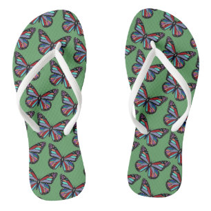 Tongs Assez Orné Motif Papillon Coloré sur Vert