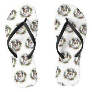 Tongs Australian Shepherd Christmas Wreath Festive Pup