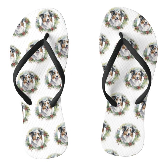 Tongs Australian Shepherd Christmas Wreath Festive Pup (Semelle)