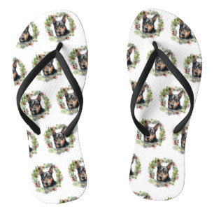 Tongs Australie Kelpie Noël Wreath Festive Pup