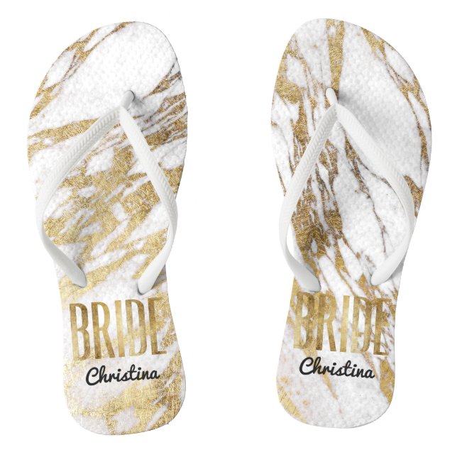 Tongs Bachelorette de Mariage de mariée Marbre blanc or  (Semelle)