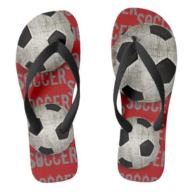 Tongs Balle De Football Rouge Et Noir Amusant (Semelle)