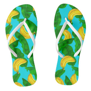 Tongs Bananes et aquarelle feuille