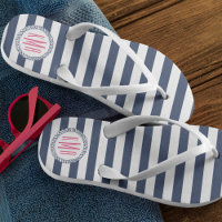 Bande marine et blanche avec Monogramme rose