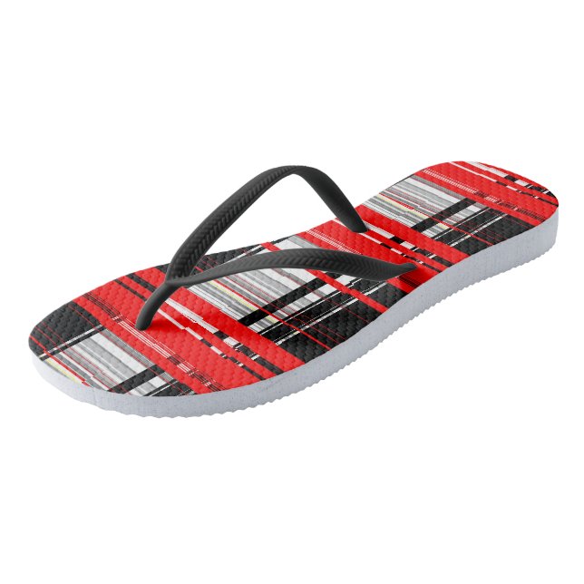 Tongs Bandes Abstraites rouge noir et blanc (Incliné)