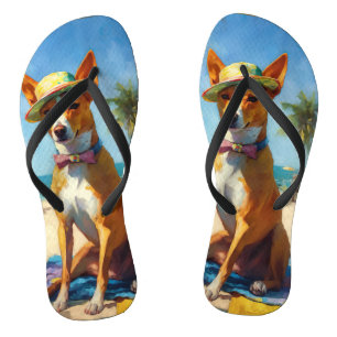 Tongs Basenji sur la plage, cadeau d'été pour les amoure