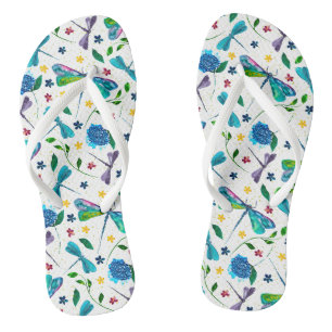 Tongs Batterie libellule et aquarelle florale