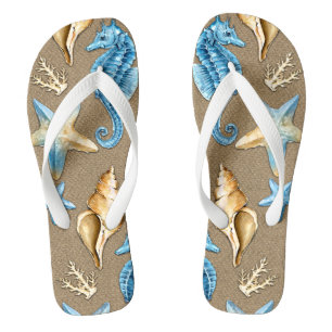 Tongs Beach Burlap Seashell Nautique Starfish + Seahorse