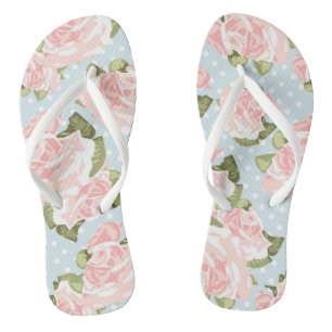 Tongs Beau motif de rose avec le pois bleu