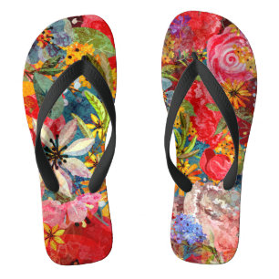 Tongs Beau motif floral Abstrait coloré brillant