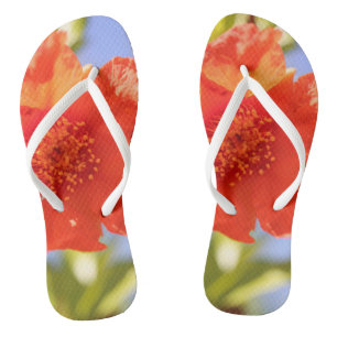 Tongs Belles Fleurs Rouges Sandales Ciel Bleu