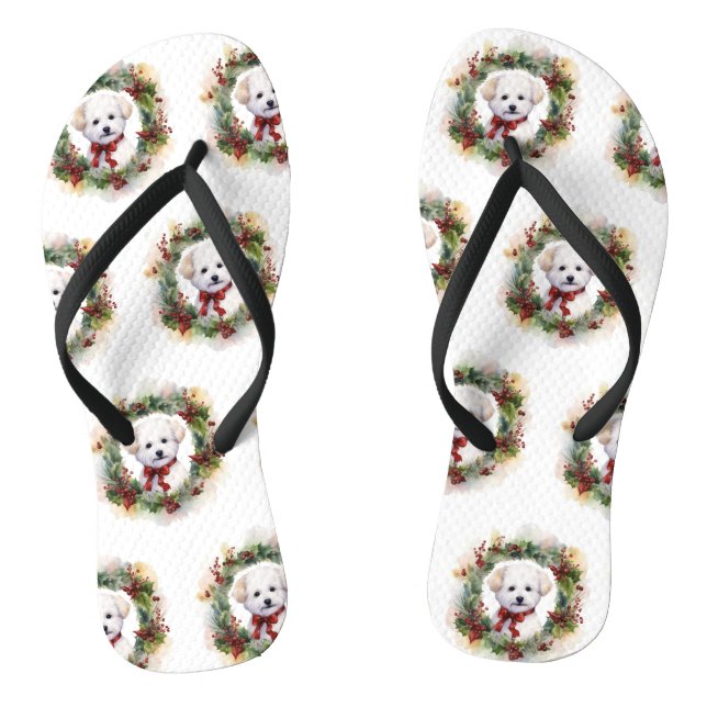 Tongs Bichon Frise Wreath Festive Pup (Semelle)