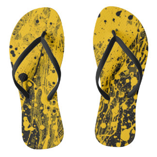 Tongs Black and Yellow Paint Splash Flip Flops