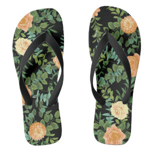 Tongs Black & Peach Mariage Floral moderne