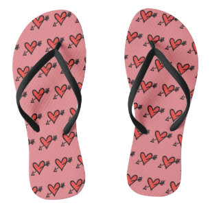 Tongs Black & Red Love Heart Flip Flops