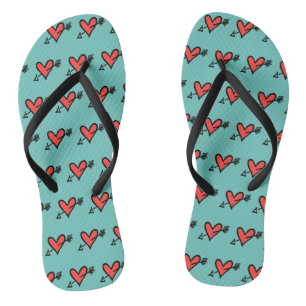 Tongs Black & Red Love Heart Flip Flops