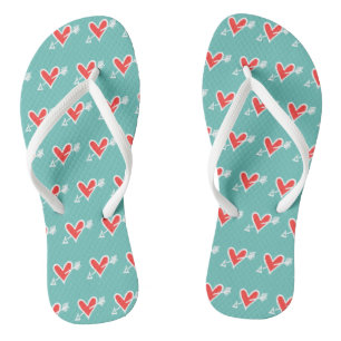 Tongs Black & Red Love Heart Flip Flops