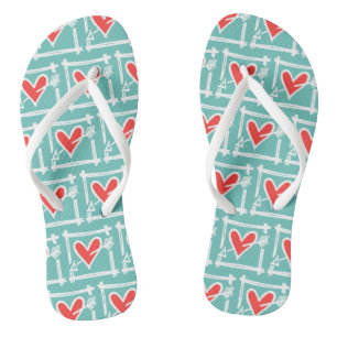 Tongs Black & Red Love Heart Flip Flops