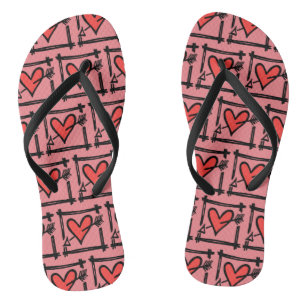 Tongs Black & Red Love Heart Flip Flops