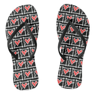 Tongs Black & Red Love Heart Flip Flops