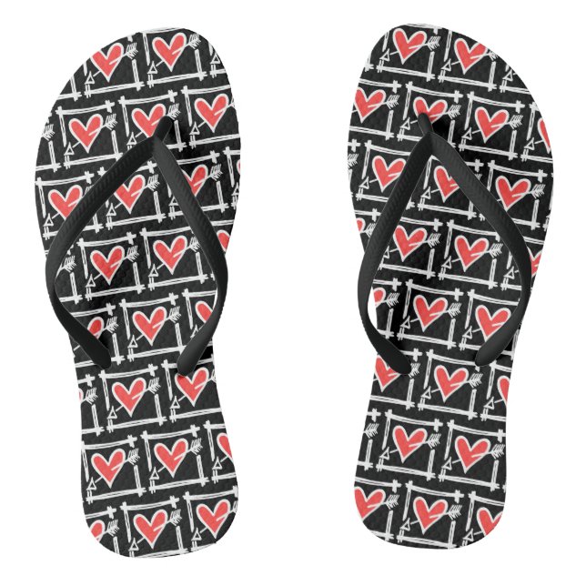 Tongs Black & Red Love Heart Flip Flops (Semelle)