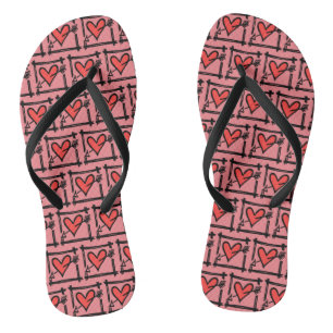 Tongs Black & Red Love Heart Flip Flops