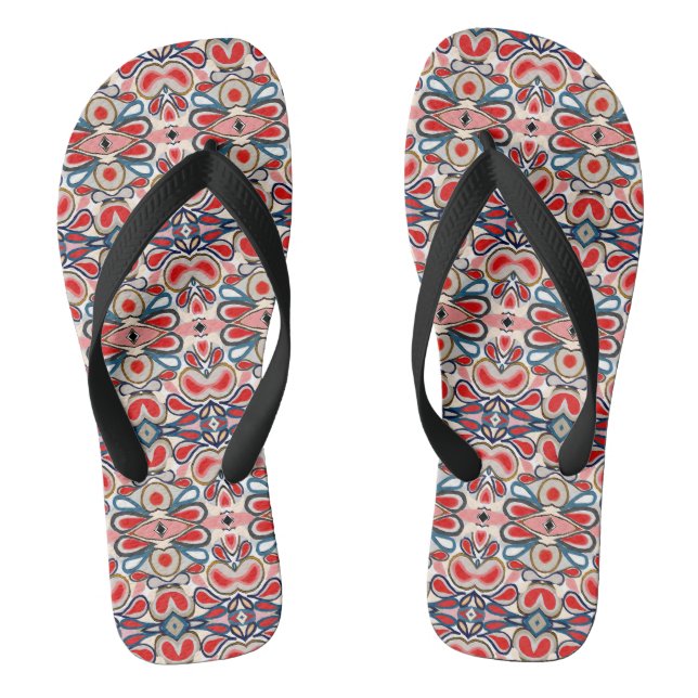 Tongs blanc rose rouge bleu abstrait (Semelle)