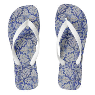Tongs Bleu & Blanc Méditerranéen Vintage motif floral