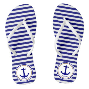Tongs Bleu bleu marine personnalisé et Ancre