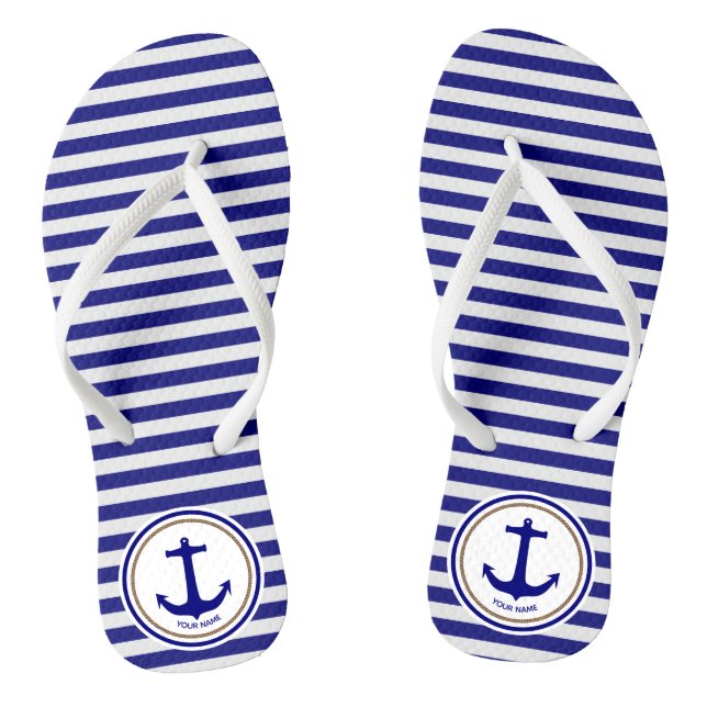 Tongs Bleu bleu marine personnalisé et Ancre (Semelle)