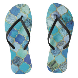 Tongs Bleu Cobalt, Aqua & Or Marocain